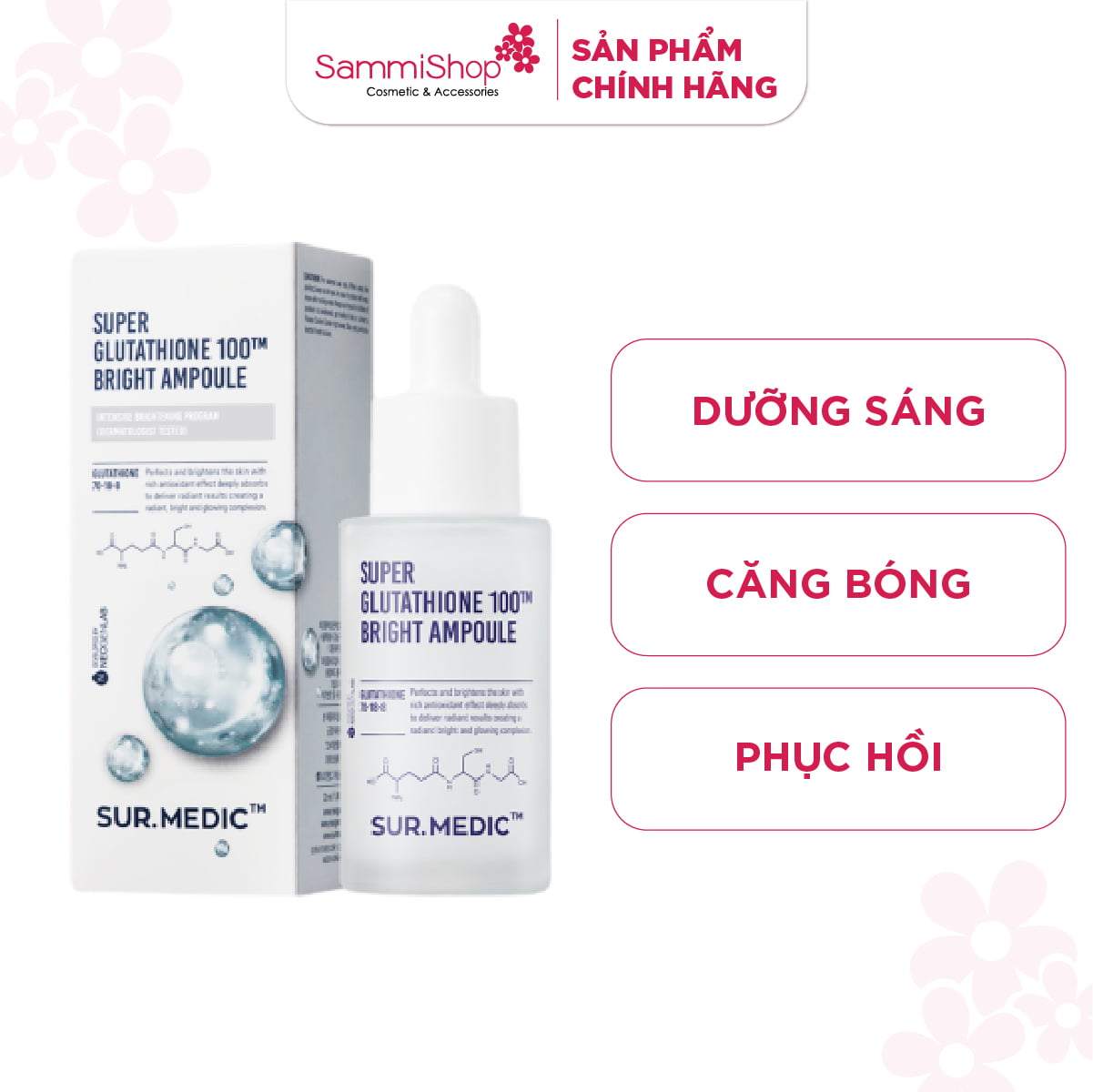 Sur.Medic+ Huyết thanh truyền trắng Super Glutathione 100tm Bright Ampoule  32ml