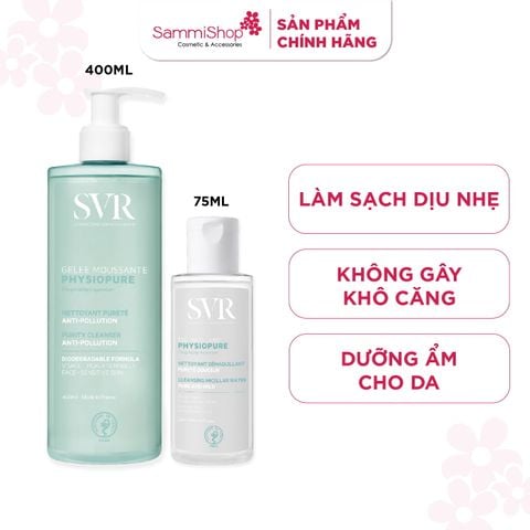 SVR Combo Gel rửa mặt Physiopure Gelée Moussante 400ml + SVR Nước tẩy trang Physiopure Eau Micellaire 75ml