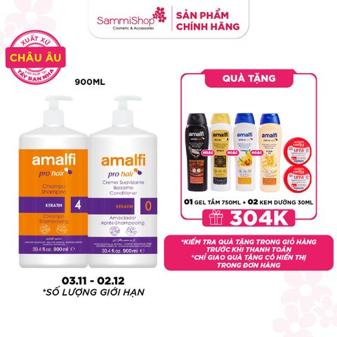 COMBO 3.11 - 02.12 Amalfi Dầu gội Keratin Shampoo 900ml +  Amalfi Dầu xả Keratin Conditioner 900ml