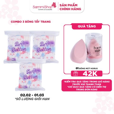 APP+WEB 02.02 - 01.03 COMBO 3 Horus Bông Tẩy Trang Cao Cấp Rectangular Soft Cotton Pad 200 Pads