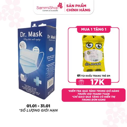 1.1-31.1 Dr.Mask Hộp Khẩu trang 3 lớp 30 chiếc - Trắng KT01