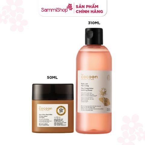 01.06 - 30.06 COMBO Cocoon Sữa chống nắng bí đao Winter Melon Sun Fluid 50ml + Cocoon Nước Sen Hậu Giang Lotus Soothing Toner 310ml
