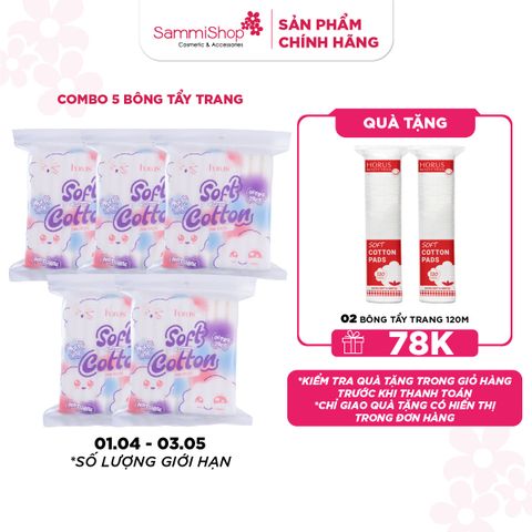 APP+WEB 01.04 - 03.05 COMBO 5 Horus Bông Tẩy Trang Cao Cấp Rectangular Soft Cotton Pad 200 Pads