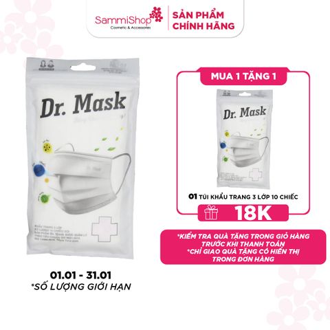 1.1 -31.1 Dr.Mask Túi Khẩu trang 3 lớp 10 chiếc - Trắng KT08