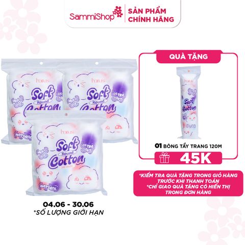 04.06 - 30.06 Combo 3 Horus Bông tẩy trang tròn Round Soft Cotton Pads 200 pads - Ultra Soft