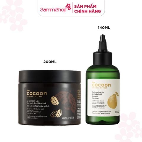 01.06 - 30.06 COMBO Cocoon Nước dưỡng tóc tinh dầu bưởi pomelo hair tonic 140ml - nắp vặn + Cocoon Tẩy da chết cà phê Đak Lak (200ml)