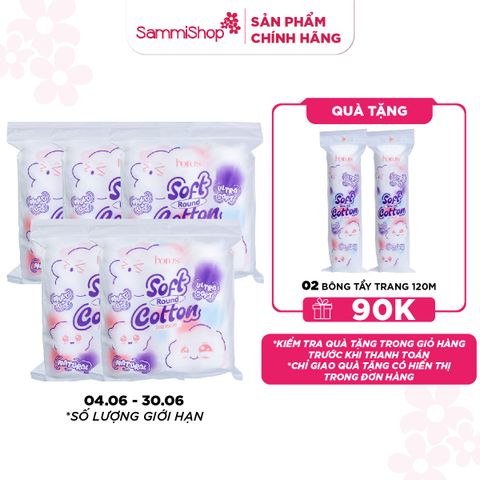 04.06 - 30.06 Combo 5 Horus Bông tẩy trang tròn Round Soft Cotton Pads 200 pads - Ultra Soft
