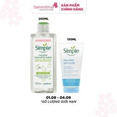 COMBO 01.08 - 04.09 QT Simple Nước Tẩy Trang Kind To Skin Micellar Cleansing Water 200ml + Simple Gel rửa mặt Micellar Gel Wash 150ml
