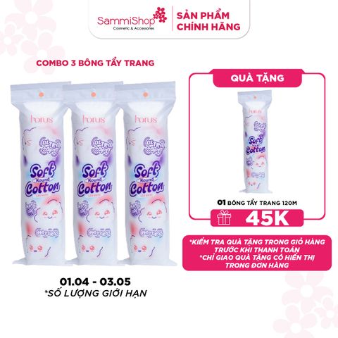 APP+WEB 01.04 - 03.05 Combo 3 Horus Bông tẩy trang tròn Round Soft Cotton Pads 120 pads - Ultra Soft