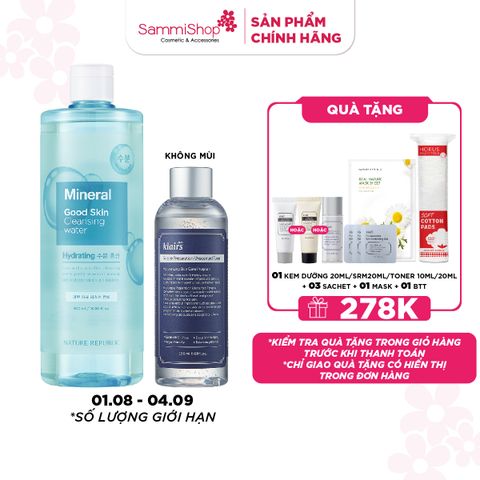 COMBO 01.08 - 04.09 Dear, Klairs nước hoa hồng Supple Preparation Unscented Toner 180mL+ Nature Republic Nước tẩy trang Good Skin  500 ml bất kỳ