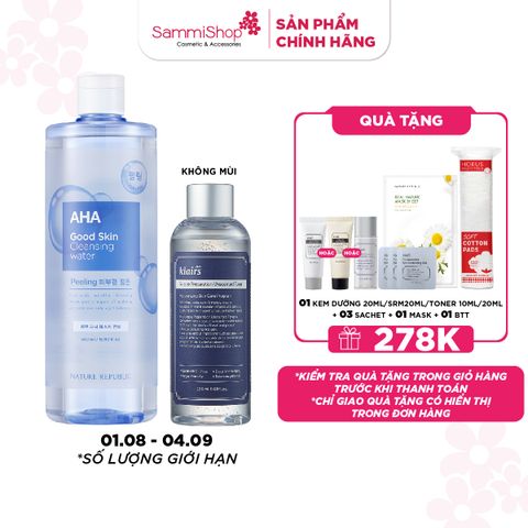 COMBO 01.08 - 04.09 Dear, Klairs nước hoa hồng Supple Preparation Unscented Toner 180mL+ Nature Republic Nước tẩy trang Good Skin  500 ml bất kỳ
