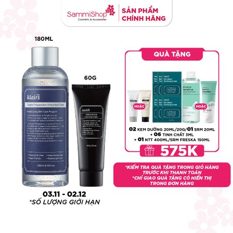COMBO 03.11 - 02.12 Dear, Klairs nước hoa hồng Supple Preparation 180mL + Dear, Klairs Kem dưỡng Midnight Blue Calming Cream 60g