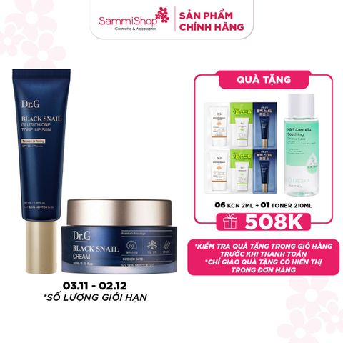COMBO 03.11 - 02.12 Dr.G Kem chống nắng Black Snail Glutathione Tone Up Sun 50ml + Dr.G Kem dưỡng Black Snail Cream 50ml