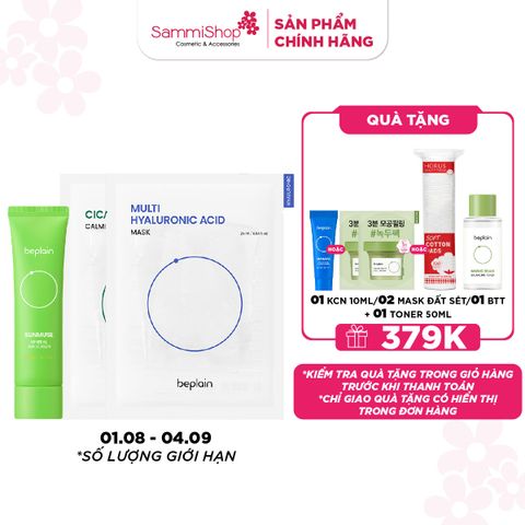 COMBO 01.08 - 04.09 Beplain Kem chống nắng Sunmuse Mineral Sunscreen SPF50+ PA++++ 50ml + 2 Beplain Mặt nạ dưỡng da bất kỳ