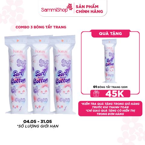 APP+WEB 04.05-31.05 Combo 3 Horus Bông tẩy trang tròn Round Soft Cotton Pads 120 pads - Ultra Soft