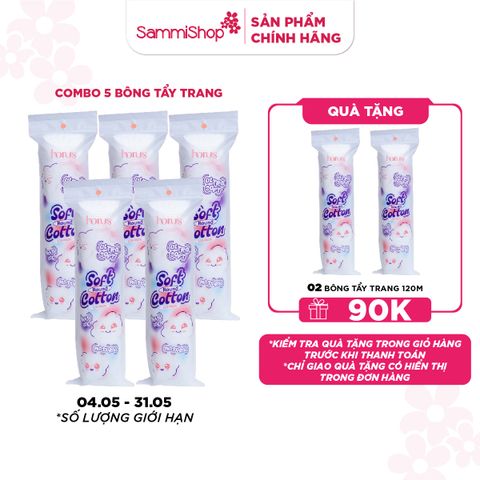 APP+WEB 04.05-31.05 Combo 5 Horus Bông tẩy trang tròn Round Soft Cotton Pads 120 pads - Ultra Soft