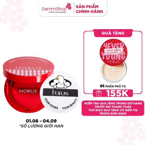 COMBO 01.08 - 04.09 HORUS Phấn nước Dream Cover Air Cushion 12.5g+ Horus Bông mút trang điểm Horus Pang Pang Big Puff