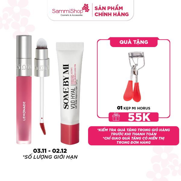 COMBO 03.11 - 02.12 Lemonade Son kem Perfect Couple Blurry Stain Lip Cream BẤT KỲ + Some By Mi Son dưỡng chống nắng V10 Hyal Lip Sun Protector SPF15 #Berry 7ml