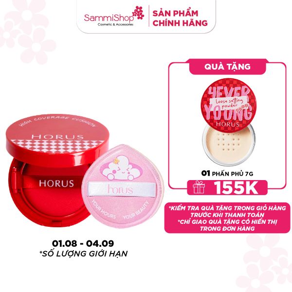COMBO 01.08 - 04.09 HORUS Phấn nước Dream Cover Air Cushion 12.5g+ Horus Bông mút trang điểm Horus Pang Pang Big Puff