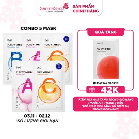 COMBO 03.11 - 02.12 Combo 5 mask Dr.G Mặt nạ giấy Pure Mask 23g BẤT KỲ