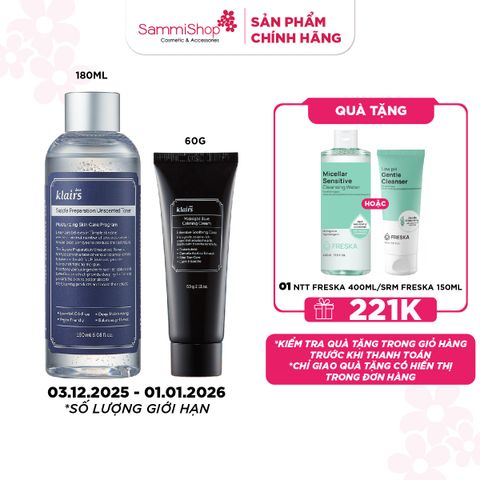 COMBO 03.12 - 01.01 Dear, Klairs nước hoa hồng Supple Preparation 180mL BẤT KỲ + Dear, Klairs Kem dưỡng Midnight Blue Calming Cream 60g