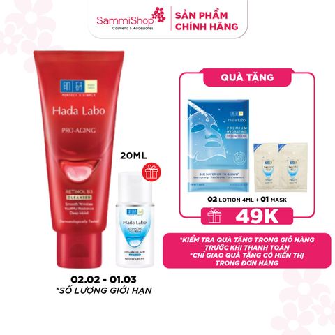 APP+WEB 02.02 - 01.03 Hadalabo Kem rửa mặt Pro-Aging Retinol B3 Cleanser 80g + quà
