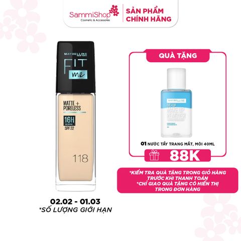APP+WEB 02.02 - 01.03 Kem nền kiềm dầu chống nắng Maybelline Fit Me Matte+Poreless SPF22-110 Porcelain