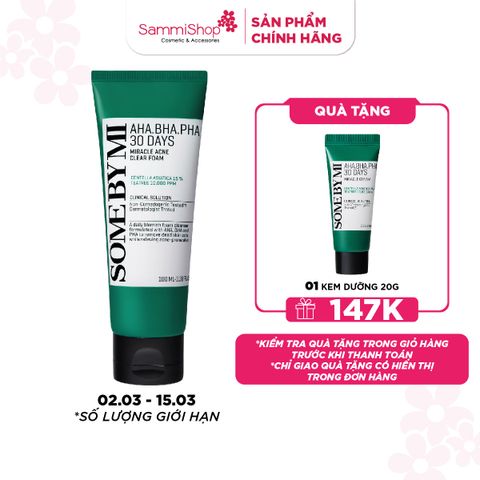 APP+WEB 02.03 - 15.03 Some By Mi Sữa rửa mặt AHA-BHA-PHA 30 Days Miracle Acne Clear Foam 100ml
