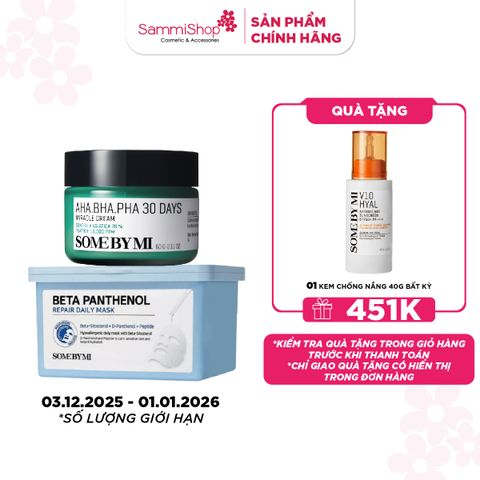 COMBO 03.12 - 01.01 Some By Mi Kem dưỡng AHA-BHA-PHA 30 Days Miracle Cream 60g + Some By Mi Hộp mặt nạ giấy Beta Panthenol Repair Daily Mask 370ml