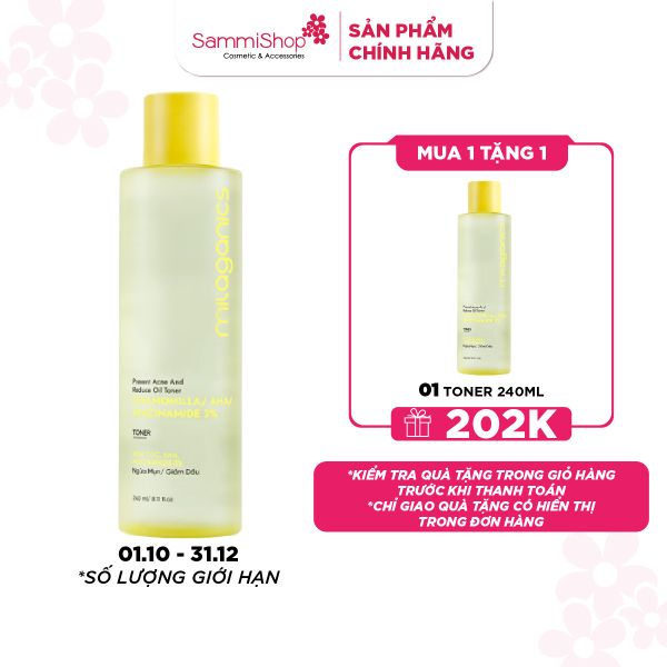 1.10 - 31.12 MUA 1 TẶNG 1 Milaganics Toner Hoa cúc, AHA, Niacinamide 240ml