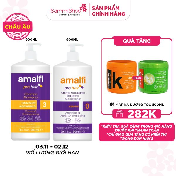 3.11 - 2.12 COMBO Amalfi Dầu gội Moisturizing Shampoo 900ml + Amalfi Dầu xả Keratin Conditioner 900ml