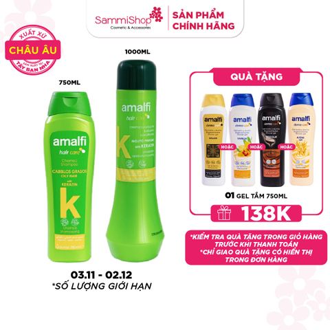 3.11 - 2.12 COMBO Amalfi Dầu gội Oily Hair Shampoo With Keratin 750ml + Amalfi Dầu xả Conditioner with Keratin Mojito Perfume 1000ml