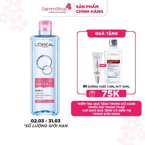 APP+WEB 02.03 - 31.03 Loreal Micellar Water 3-in-1 Moisturizing Even For Sensitive Skin 400ml