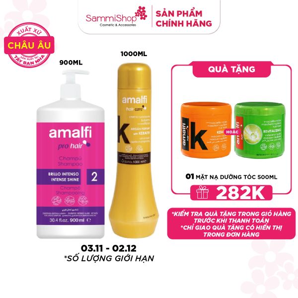 3.11 - 2.12 COMBO Amalfi Dầu gội Intense Shine Shampoo 900ml + Amalfi Dầu xả Conditioner with Keratin Argán Perfume 1000ml