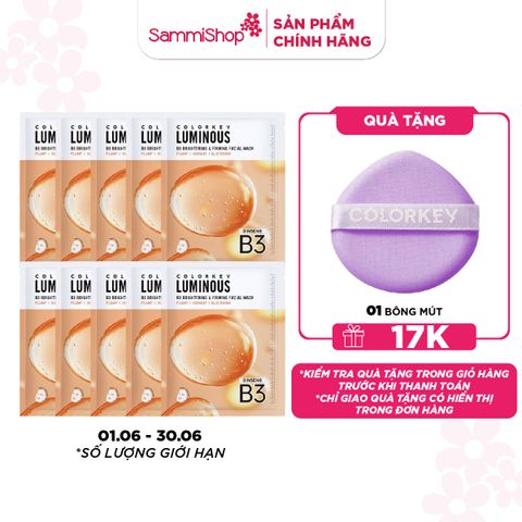 01.06 - 30.06 COMBO 10 COLORKEY Mặt nạ giấy Luminous B3 Facial Mask 30ml