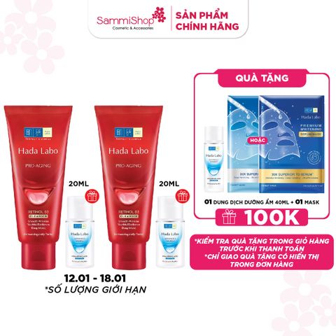 12.1 - 18.1 COMBO 2 Hadalabo Kem rửa mặt Pro-Aging Retinol B3 Cleanser 80g + quà
