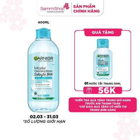 APP+WEB 02.03 - 31.03 Garnier Nước tẩy trang Micellar Cleansing Water Salicylic BHA 400ml