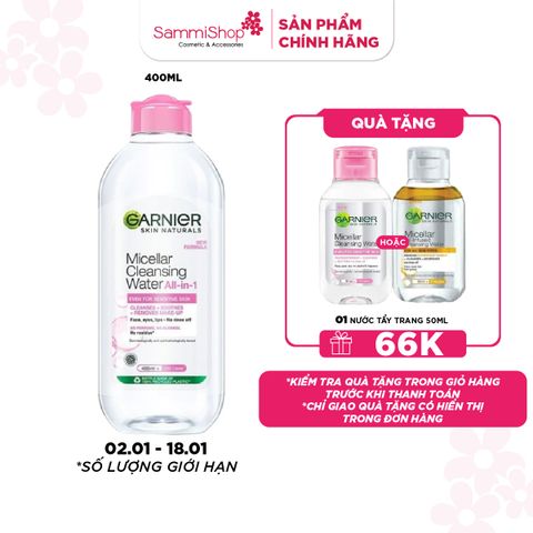 M1T1 02.01-18.01 Garnier Nước tẩy trang Micellar Cleansing Water Even For Sensitive Skin 400ml