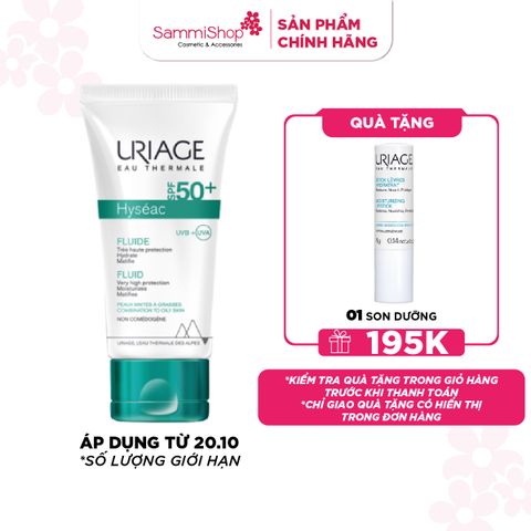 Uriage Kem chống nắng Hyseac SPF50+ UVB+UVA Fluide Matifiant 50ml
