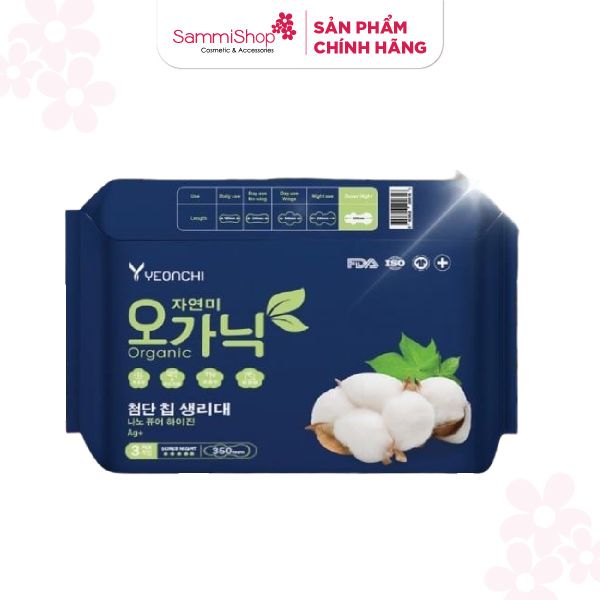 [HÀNG TẶNG KHÔNG BÁN] QT Yeonchi Băng vệ sinh siêu ban đêm Organic 3 miếng có cánh 35cm