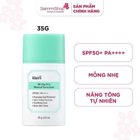 [date 2/2027] Dear, Klairs Kem chống nắng All-day Airy Mineral Sunscreen 35g