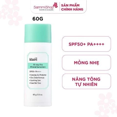[date 3/2027] Dear, Klairs Kem chống nắng All-day Airy Mineral Sunscreen 60g