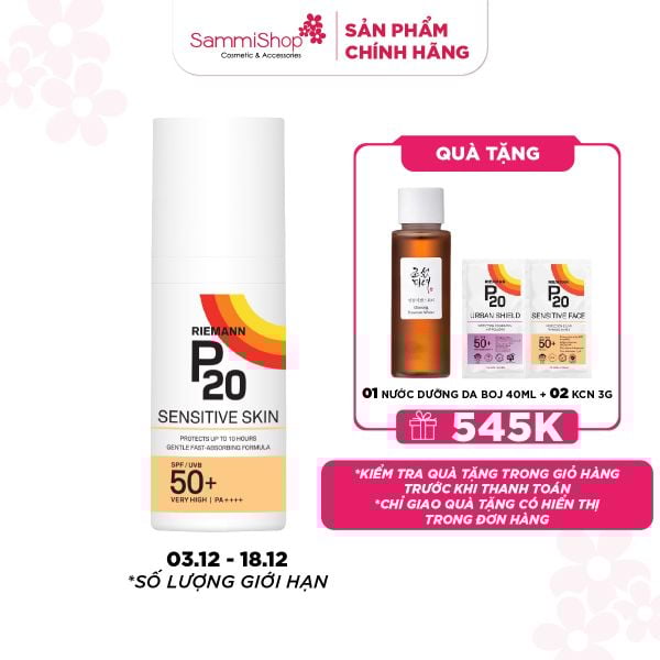 03.12 - 18.12 MEGA SALE Riemann P20 Kem chống nắng Sensitive Skin SPF50 PA 100ml