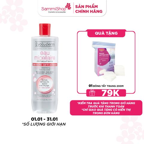 01.01 - 31.01 Evoluderm Nước tẩy trang Micellar Cleansing Water Reactive Skins 500ml