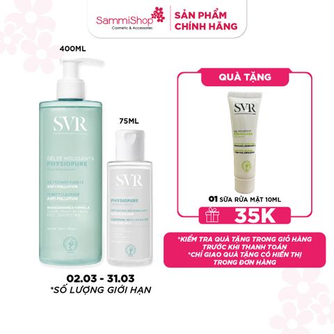 APP+WEB 02.03 - 31.03 SVR Combo Gel rửa mặt Physiopure Gelée Moussante 400ml + SVR Nước tẩy trang Physiopure Eau Micellaire 75ml
