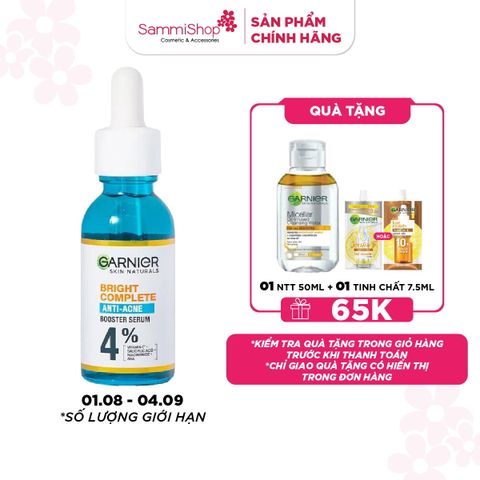 01.08-04.09 APP.WEB Garnier Dưỡng Chất Giảm Mụn Skin Naturals Bright Complete Anti-Acne Booster Serum 30ml