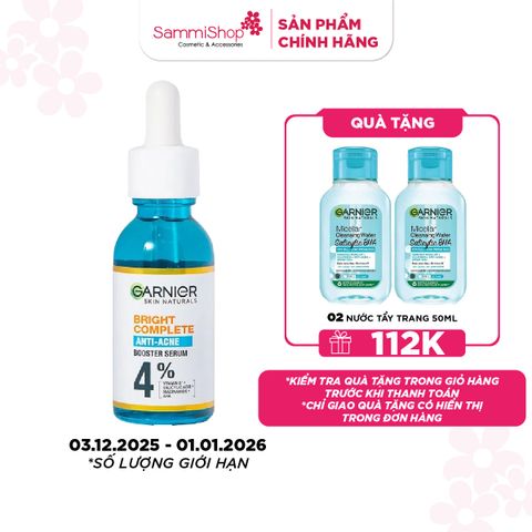 APP + WEB 3.12 - 1.1 Garnier Dưỡng Chất Giảm Mụn Skin Naturals Bright Complete Anti-Acne Booster Serum 30ml