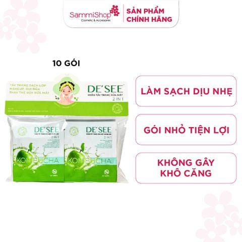 De See Khăn tẩy trang rửa mặt 2in1 10 gói