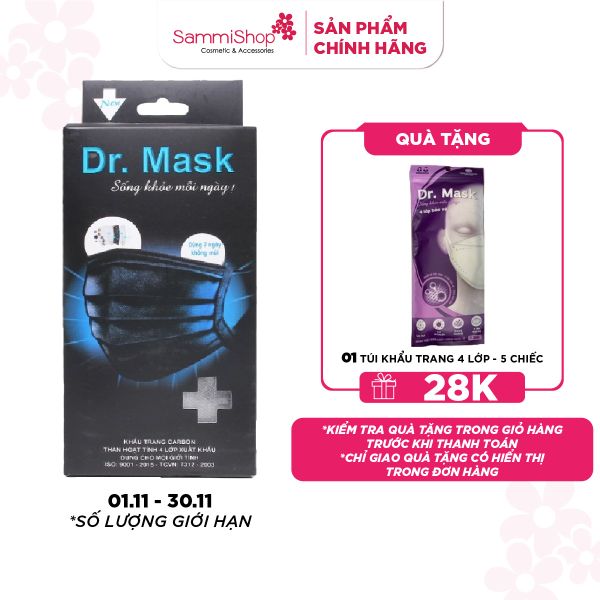 01.11-30.11 Dr.Mask Hộp khẩu trang Carbon Than hoạt tính 4 lớp xuất khẩu 30 chiếc - Đen KT04