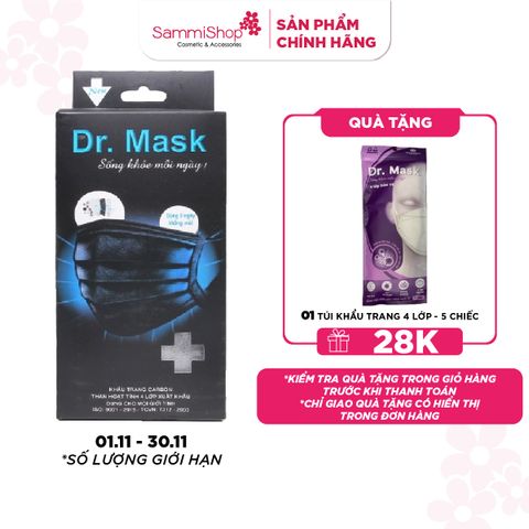 01.11-30.11 Dr.Mask Hộp khẩu trang Carbon Than hoạt tính 4 lớp xuất khẩu 30 chiếc - Đen KT04